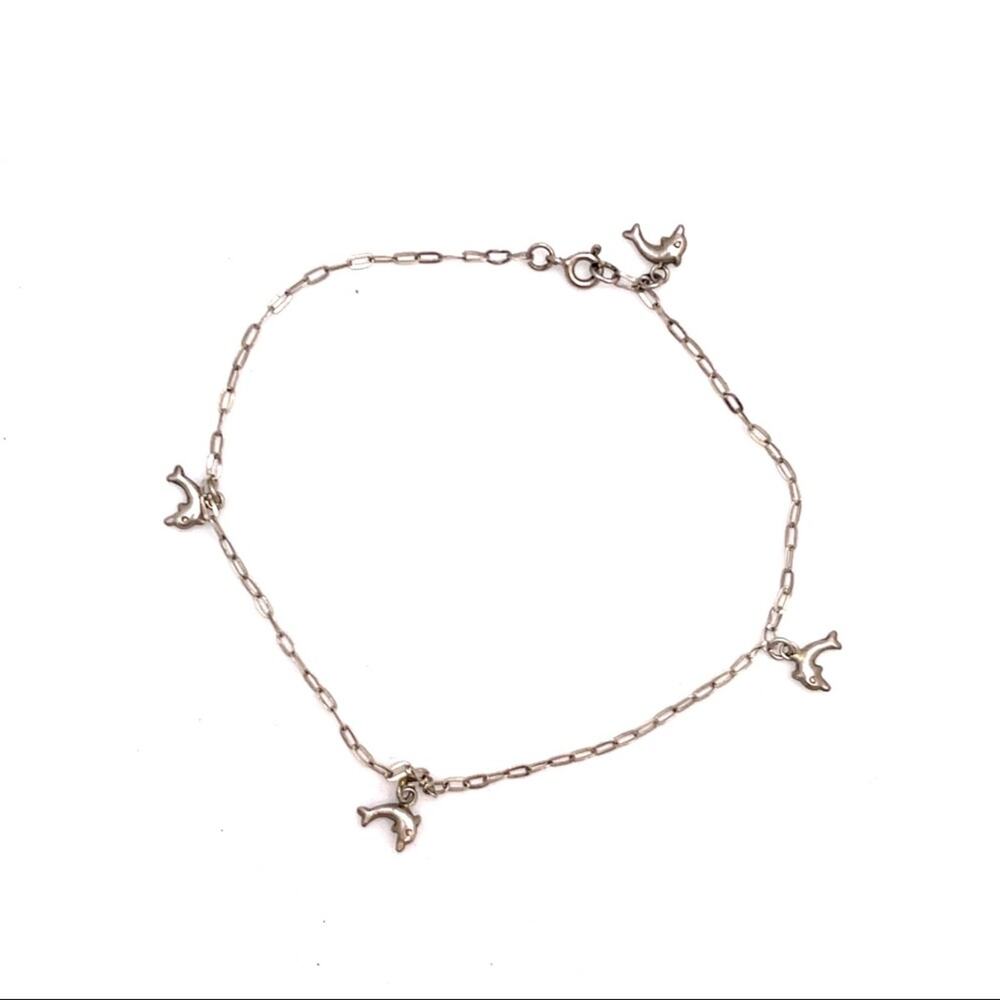 Silver dolphin charm anklet
